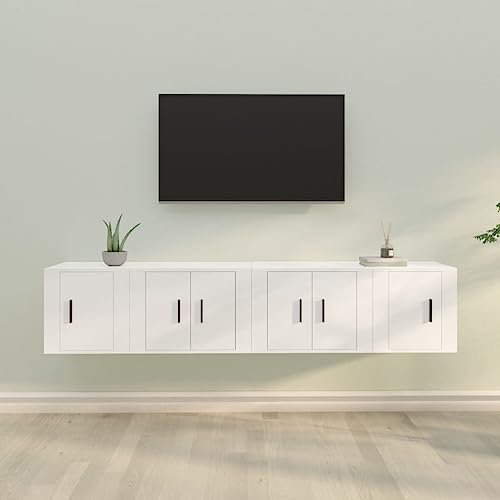 AUUIJKJF Inicio al aire libre Otros4 piezas TV Cabinet Set White Engineered Wood