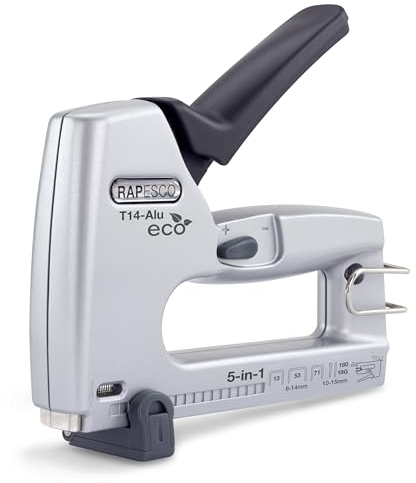 Rapesco 1766 ECO T14-Alu 5-in-1 Staple/Nail Tacker, Uses Type 13, 53 and 71 Staples, Type 18G Nails and 180 Headless Pins, Silver