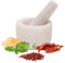 H&S Mortier Pilon Cuisine - Accessoire Cuisine en Marbre de 8,5 cm de Diamètre pour Broyage des Épices Guacamole Pesto Noix Mojito - Mortier et Pilon Concasseur a Grain Blanc