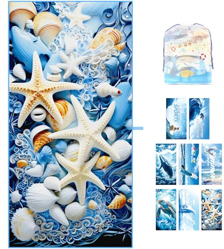 ZIOSINM Strandtuch 180 * 90cm Strandhandtuch Mikrofaser Badetuch Groß, Mikrofaser Strandhandtücher Handtuch Beach Towel XXL für Schwimmen, Strand, Reisen, Sandabweisend (Seesterne)