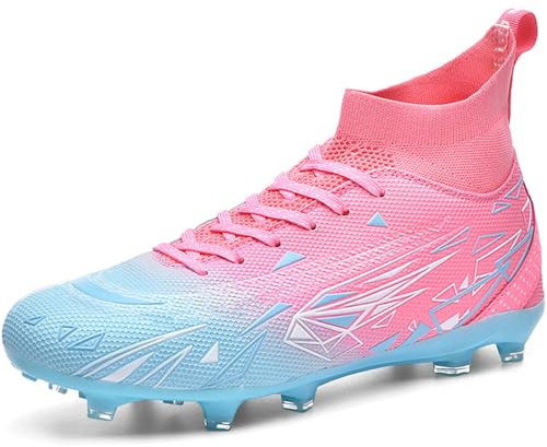 DISRATEBLU Zapatos de fútbol para niños, tacos de fútbol profesionales, atléticos al aire libre, zapatos de fútbol para jóvenes y niñas, tacos de fútbol, Rosado, 37 EU