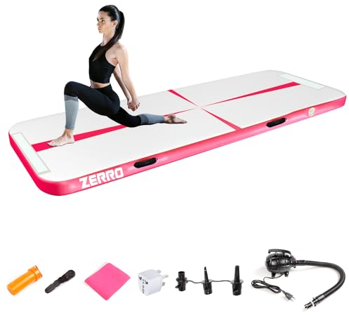 CCLIFE Tapis de Gymnastique Gonflable 4m Avec Pompe à Air électrique Gonflage Rapideair Gymnastique Tapis Adapté Pour le fitness le yoga l'entraînement 10cm Rose