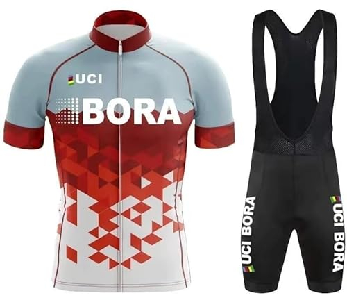 Fenovel Fahrradtrikot Set,Herren Radsportshirt Jumpsuit Anzüge Schweißableitend Feuchtigkeitsabsorbierend Und Schnell Trocknend (Red, M)