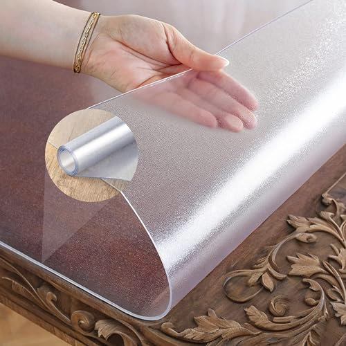 Tischdecke Transparent Leicht Mattiert Tischfolie Maschinenschnitt Geruchsneutral Tischschutzfolie Premium Qualität Made in Germany (120cm X 90cm)