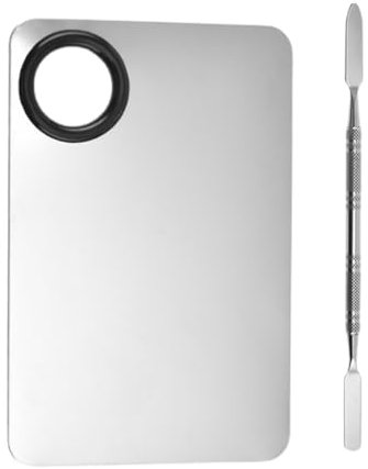 1 Pezzi Tavolozza Per Il Trucco con Spatola, Palette per Miscelazione del Trucco in Acciaio INOX, Tavolozza Professionale per Trucco, Con Spatola per Mescolare Fondotinta (Argento)