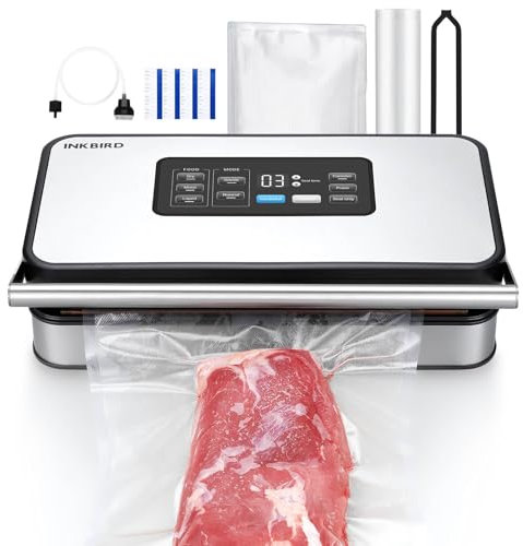 INK-VS04 Professional Vacuum Sealer for Food with Dry/Wet/Liquid Mode, Double Pump, 20L/min, Low Noise, Integrated Cutter, Rollers and Bag Included