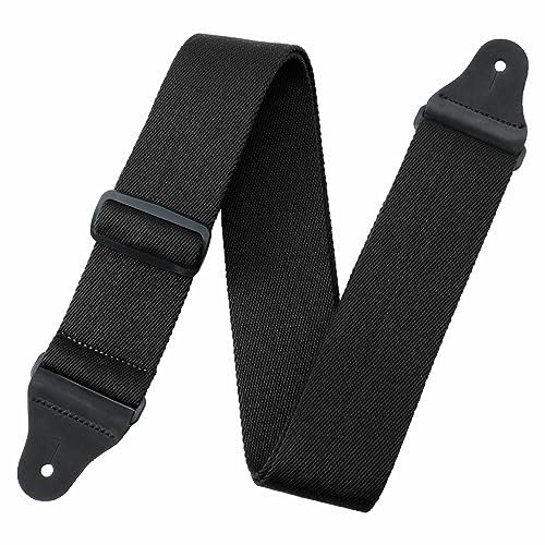 Nefelibata Gitarrengurt, 2,3 verdickt solide Farbe Baumwolle Gitarrengurte mit Korn Leder Enden für Bass, elektrisch & akustisch, kommen mit Dichtung und Headstock Seil (Stern schwarz)
