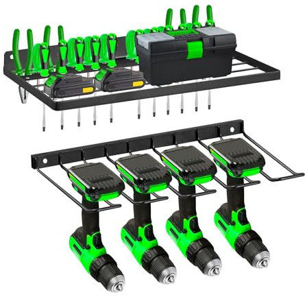 Mimoke Estantería de Pared para Herramientas - Organizador de para Herramientas Eléctricas y Taladros para Garaje y Taller (2 niveles)