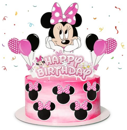 10 Stück Minie Mouse Tortendeko Mädchen, Mini Tortendeko, Happy Birthday Tortendeko, Mouse Cake Topper Geburtstag für Mädchen Junge Party Dekoration zum Torten Deko