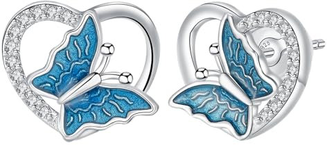 Hifeeled Schmetterling Ohrringe Damen 925 Sterling Silber Herz Ohrstecker für Frauen Original Schmuck Geschenk Frau Mama Mädchen Tochter