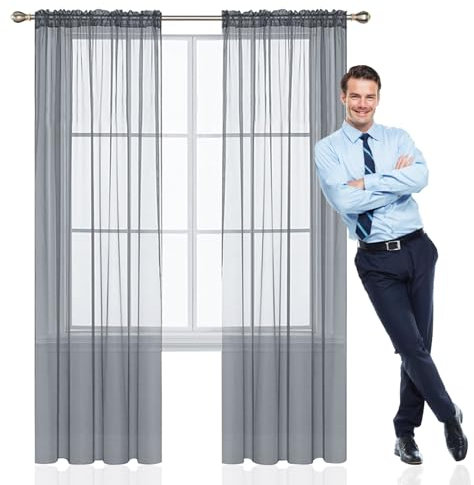 GAIFNAG Rideaux de Porte Chenille 120 x 220 cm 100% Polyester/Transparent Intérieurs Effet Lin Rideau Transparent pour Porte Fenetre Dressing Salon, Gris Clair