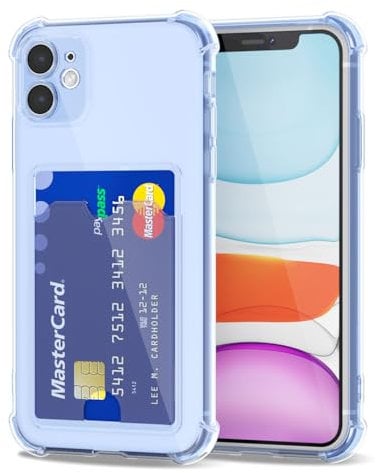 Svanove for iPhone 11 Case Wallet Clear, Card Holder Case with Credit Card Slot, Thin Slim Transparent Silicone Grip Soft Rubber Protective Shockproof Airbag Bumper for Women, Light Blue