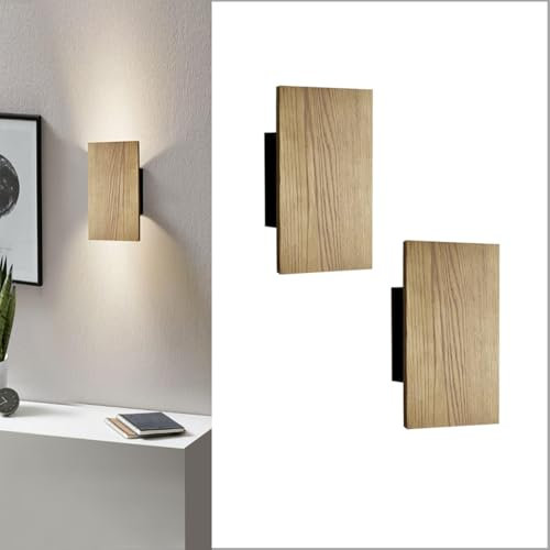 Ouglres Wandleuchte Holz,Led Wandlampe mit Schalter 2er Set,Up and Down Leuchten Innen Vintage,Flache WandLampen Innenbereich für Wohnzimmer,Schlafzimmer Bett,Flur,Modern Design Nachtlampe Warmweiß,8W