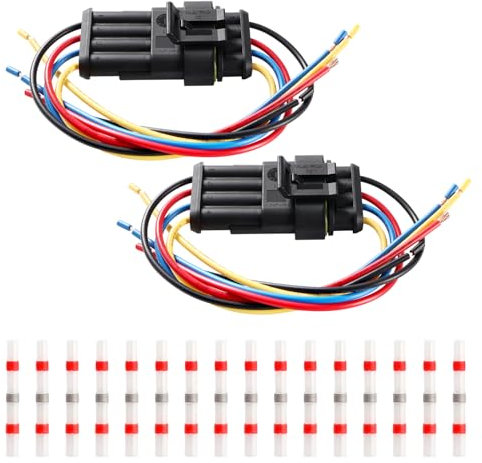 YIXISI 2 Set 4-Broche Kit de Voiture Étanche Connecteur Électrique avec Fil 20 AWG, Imperméable à l'eau Connecteur Terminaux Prise, avec 16 Cosses à Souder, pour Moto Auto