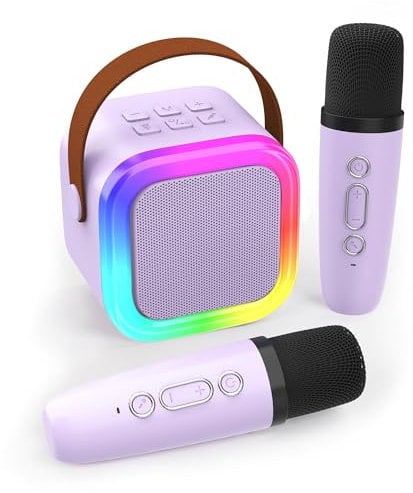 Koolcover Mini Karaoke Machine for Kids Adults, Portable Bluetooth Speaker with 2 Wireless Microphones,Toys Birthday Gifts for Girls Ages 4, 5, 6, 7, 8,9,10,11,12+ Family Home Party (Purple)