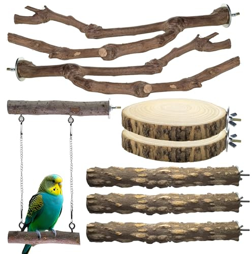 CAMATET 8pcs Natural Bird Perches for Cage, 5.9“ Small Wood Bird Perch for Parakeet/Cockatiel, Bird Cage Stick, Bird Branches for Cages, Birdcage Accessories for Parrot Conure