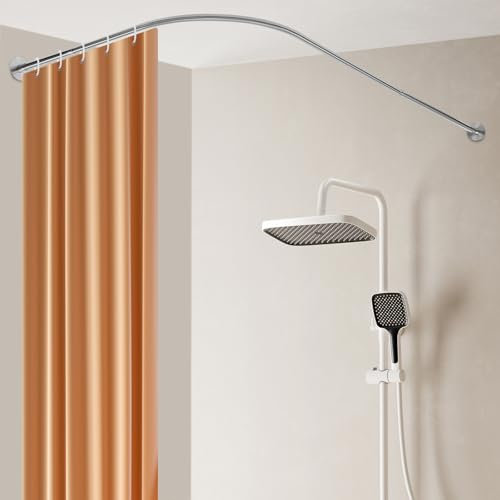 Duschvorhangstange L Form Duschvorhang Winkelstange 70-95x105-165cm einstellbare Duschstange für Badezimmer Badewanne (Silber)