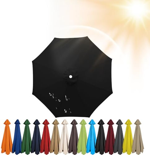 Auvent De Remplacement pour Parasol 3.5m/3.0m/2.8m/2.7m/2.5m/2.3m/2m 6/8 Baleines, Toile De Parasol Déporté Remplacement Pour Cour, Jardin, Plage, Protection UV (Noir,8ribs-350cm)