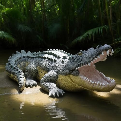 Teaeeno Garten-Krokodil-Skulptur für den Außenbereich, Krokodil-Skulptur für Teichdekoration, Florida-Alligator-Skulptur für Hofkunst, realistisches Wildtier, Reptilienfigur, Florida-Alligator
