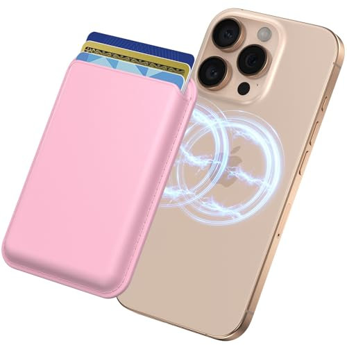 Yisica MagSafe - Portafoglio magnetico per carte di credito, in pelle vegana, per iPhone 16 Plus Pro Max, serie 15, 14, 13, 12, rosa
