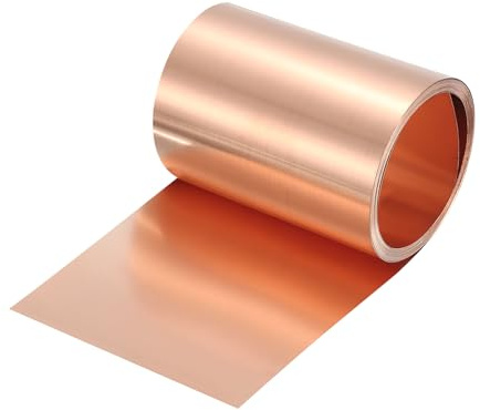 sourcing map Copper Sheet Roll 2500mmx90mmx0.08mm, 4x8.2ft 38 Gauge | 99.9% Pure Copper Flashing Strip Metal Foil Plate for Electricity DIY Projects (Multiple Sizes)