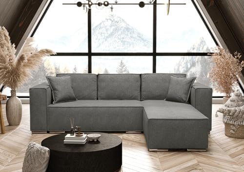 AXLIVING Grau Ecksofa mit Schlaffunktion Vinoria L-Form 255 cm Rechts