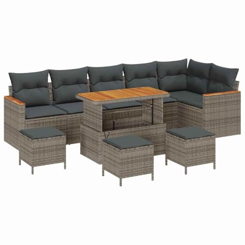 vidaXL Gartensofa-Set 10 pcs Grau Poly-Rattan, Garten und Terrasse, modernes Sofa-Set, wetterfeste Loungemöbel, modulares Sitzarrangement