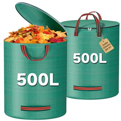 Bolsas de Basura de Jardín,Bolsas Recoge Hojas Jardin con Asas 500L×2