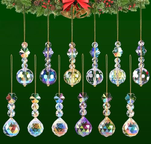 12PCS 22mm Rainbow Prism Crystal Glass Balls, Christmas Tree Crystal Balls Ornaments for Xmas Christmas Themed Wedding Party Home Decor