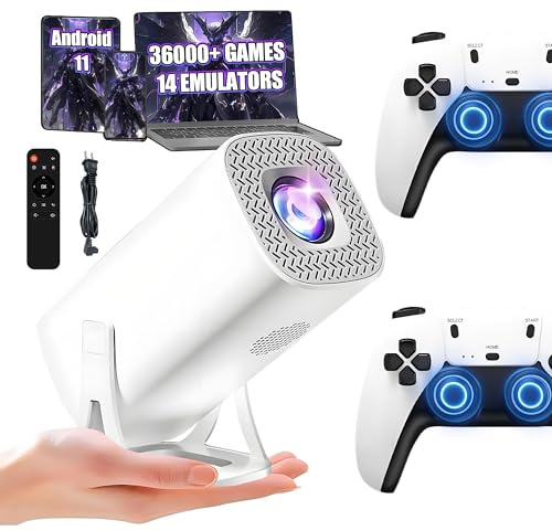 S40 Ultra Smart Beamer Tragbarer Projektor 36000+ Spiele 14 Emulatoren,Android 11 Mini Beamer mit 2 Drahtloser Controllern,2,4G+5G WiFi & BT,Spielkonsole für unterwegs,Projector für Heimkino/Spiele