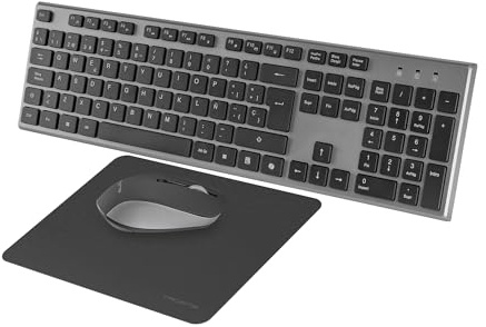 Tacens Zenith, Combo Inalámbrico 3en1 con Tecnología DualLink 2.4 GHz, Teclado Completo Full-Size con SmartKey Copilot AI, Ratón Óptico 3200 dpi, Alfombrilla Nanotextil, Idioma Portugués, Negro