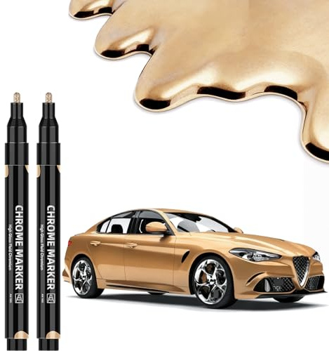 Altaroo 2 Stück Chrom Lack Marker, Lackstift Copper Gold 2mm, Copper Gold stift, Metallic Wasserfest Spiegel, Lackstift Metallic für Auto, Modellmetall, Glas, Kunststoff