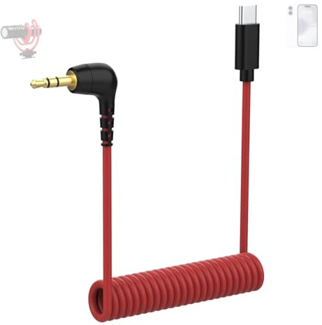 Zosvoses USB-C to 3.5mm TRS Microphone Cable for Rode, Movo, Comica, VideoMic, Hollyland Lark M1/M2/MAX/150/M1/MAX Duo DAC Audio Output Coiled Cable for Android iPhone 15/16, Smartphone