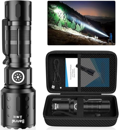 Rechargeable Torch Super Bright LED High Lumens Small Powerful Torches | Memory Function, 12H Runtime, Power Display, 6 Modes Zoomable, Waterproof, with Pocket Clip, for Hiking Outdoor Emergency
