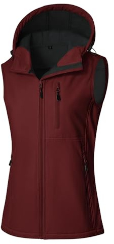 CMTOP Softshell Gilet for Women UK Waterproof Windproof Gilets Lightweight Hooded Sleeveless Jacket Fleece Lined Body Warmer Zip Up Outerwear with Pockets for Running Hiking Cycling