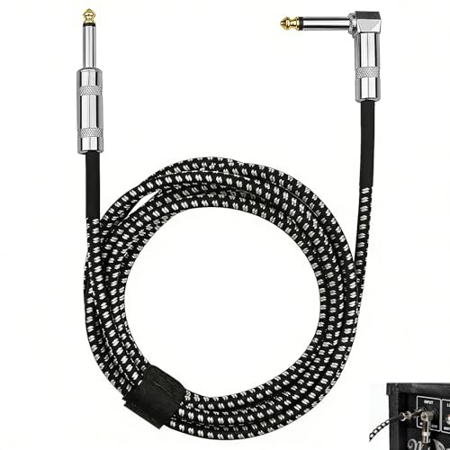 Vnuipofa Cable Jack de instrumento TS 6.35mm, Cable 3 Metros para Guitarra Eléctrica, Bajo, Teclado, Amplificador y Altavoces, Conector de Ángulo Recto, Cable Balanceado Estéreo 1/4 Pulgadas