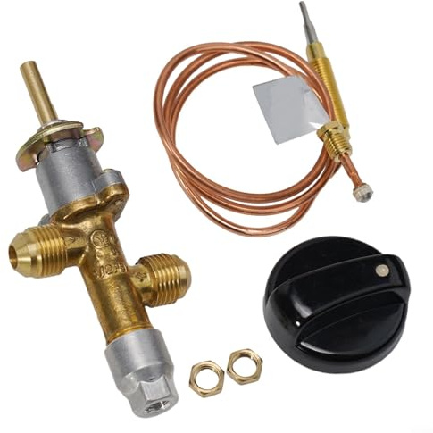 Valvola di controllo del gas regolatore di fiamma con termocoppia da 600 mm, per riscaldatori a propano a bassa pressione, griglie, forni, raccordi per tubi in rame e manopola in bachelite (come