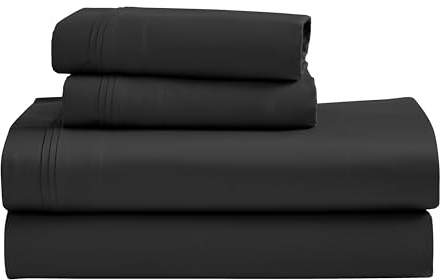 Superior Egyptian Cotton 4 Piece Sheet Set, Luxury 1500 Thread Count, Eco-Friendly, Sustainable Sheets, Ultra-Soft Basics, Solid, Deep Pocket Fitted Sheet, Flat Sheet, Pillowcases, Queen, Black