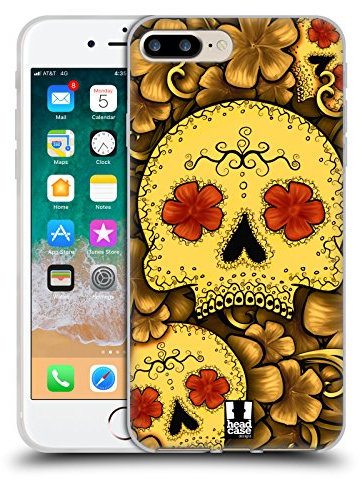 Head Case Designs Gold Blühende Totenköpfe Gelhülle [Militärischer Schutzgrad] Kompatibel Mit Apple iPhone 7 Plus/iPhone 8 Plus Und Kompatibel Mit MagSafe