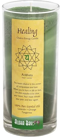 Premium Scented Candle Hand Made Chakra Energy Jar | 11 Oz | Healing, Anahata | Yoga Balance Prayer & Meditation Candle | Long Burn 60 Hours | Essential Oils, Lavandin Orange & Tangerine | Aloha Bay