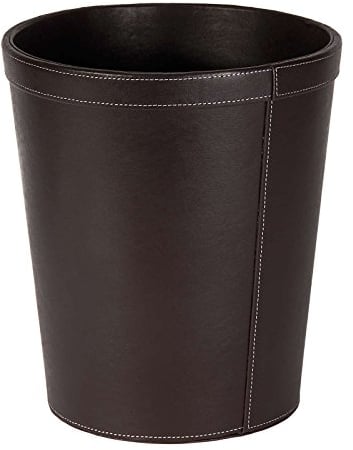 OSCO Brown Faux Leather Waste Bin | Round | Height - 29 cm | Diameter - 26 cm | Circular Trash Can | Waste Paper Basket | Recycling Container | Office | Home | Bathroom