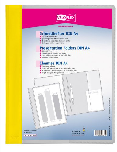VELOFLEX 4741010 - Schnellhefter VELOFORM, 1 Stück, DIN A4, gelb, PVC, glasklarer Vorderdeckel, passend für Prospekthüllen