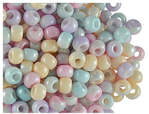 Estrella 50 Stück Pony Bead - Tschechische gepresste Glasperlen in Form Einer Walze 5,5mm mit einem großen Loch, Mix Half Color/White Luster