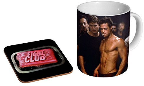 Brad Pitt Fight Club Keramik-Kaffeetasse + Untersetzer, Geschenk-Set