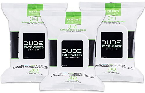 DUDE Wipes Face and Body Wipes - 3 Pack, 90 Wipes - Wipes Infused with Energizing Pro Vitamin B5-2-in-1 Face & Body Wipes - Alcohol Free and Hypoallergenic Cleansing Wipes