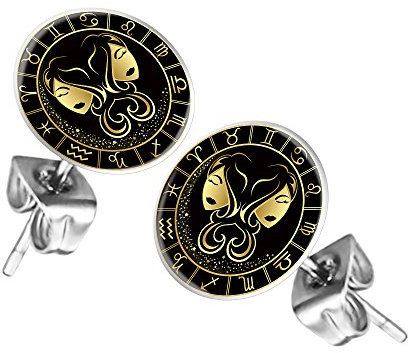 Mianova Ohrstecker Ohrringe Stecker Platte mit Sternzeichen Motiv Tierkreiszeichen Silber für Damen Herren oder Kinder Zwillinge