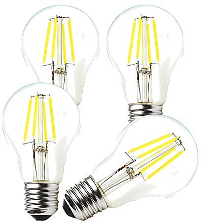 ENGEYA 4er-Pack LED A60 Classic Lampe, E27 4W Filamentstil Klar Birne, Ersetz 40 Watt Halogenlampen, Kaltweiß 6500 Kelvin, Nicht Dimmbar