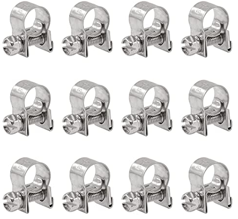 Glarks Mini-Kraftstoffeinspritzschlauchschellen, Edelstahl, verstellbar, Rohrschellen, Rohrschellen, Sortiment, Set (8–10 mm), 12 Stück