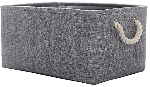 CREADARD Fabric Storage Basket, Foldable Linen Storage Box for Nursery and Home, Collapsible Canvas Shelf Basket for Wardrobe or Bedroom, Grey