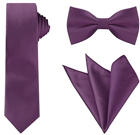 Allegra K Herren Quadrat Einfarbig Satin Fliege Einstecktuch Krawatten-Set Dunkelviolett One Size